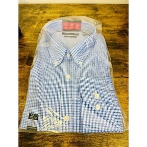 New! Tommy Hilfiger Flex Slim Stretch Blue White Plaid Sz XL 36/37 17-1/2